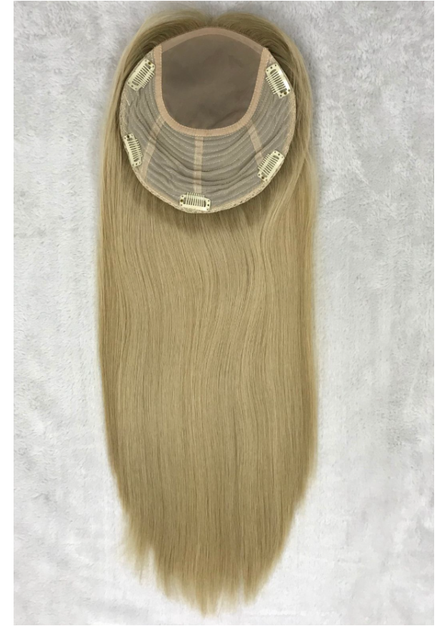 Feather | Raw Cuticle Human Hair 8x8'' silk Base Topper 4x4'' middle with weftback half handtied 80% Hair End Ratio
