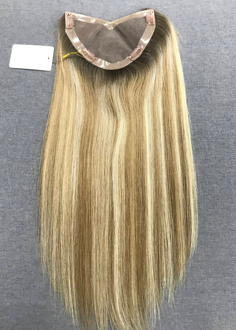 Radiant | Raw Cuticle Human Hair 4x7'' V Shape Full mono Topper Full Handmade 60% Hair End Ratio
