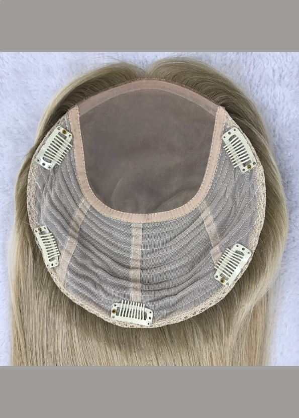 Feather | Raw Cuticle Human Hair 8x8'' silk Base Topper 4x4'' middle with weftback half handtied 80% Hair End Ratio