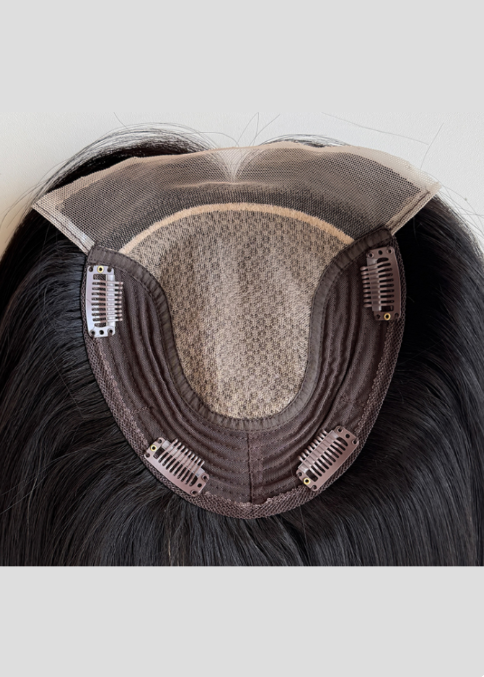 Midnight | Raw Cuticle Human Hair 6.5x7" silk Base Topper 4x6" Middle Base Weft Back half handmade Soft Front Lace Women Hair Piece