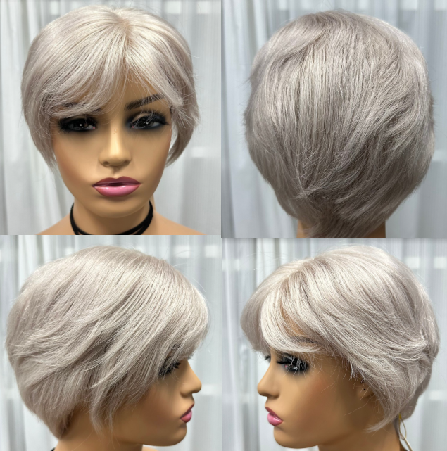 5x5" Mono Top full handmade PU-Bonded Mono Lace Front Short Human Hair Wig | Elite Tenlon-AA Grade Chinese Virgin Remy Raw Hair | 10"-12" 120% Density