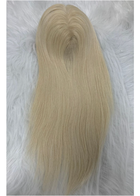 Cedar | Raw Cuticle Human Hair 8.5x9'' mono Topper 5x5'' middle half handtied with weftback 60% Hair End Ratio