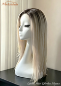 Light Champagne Rooted Long Straight Kanekalon Mini Lace Front Mono Crown Wig