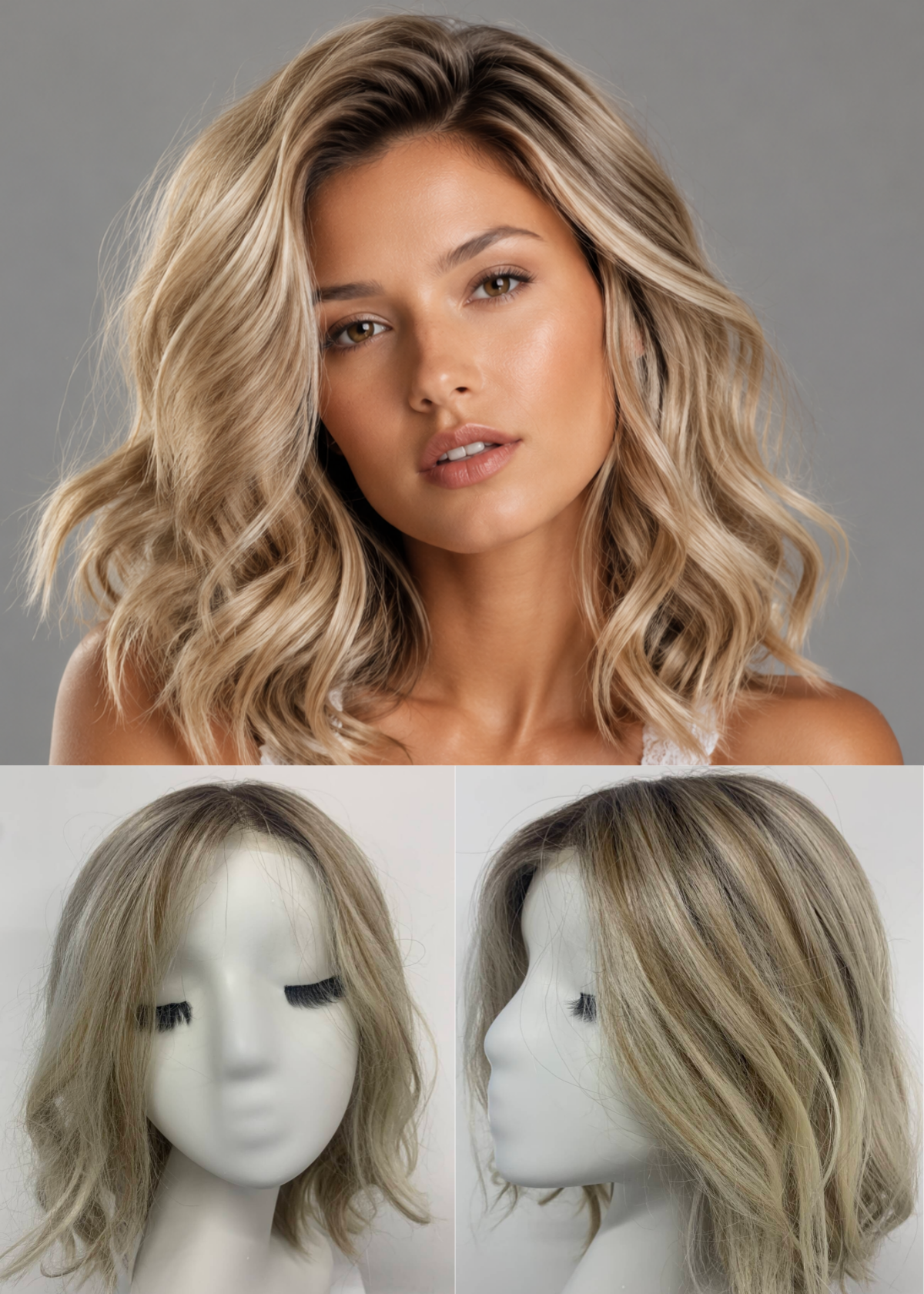 Shaded Biscuit Shoulder-Length Wavy kanekalon 5x5'' Mono top Lace Front Wig