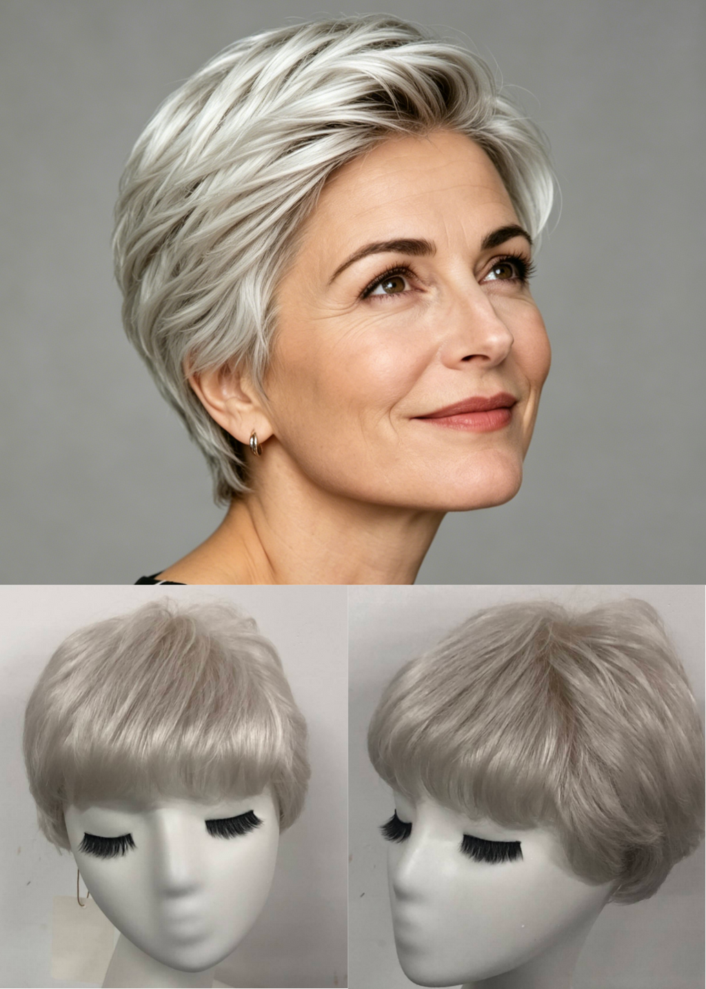 Pure White Short Straight Pixie Kanekalon Mono Top Full Handmade Wig With Bangs