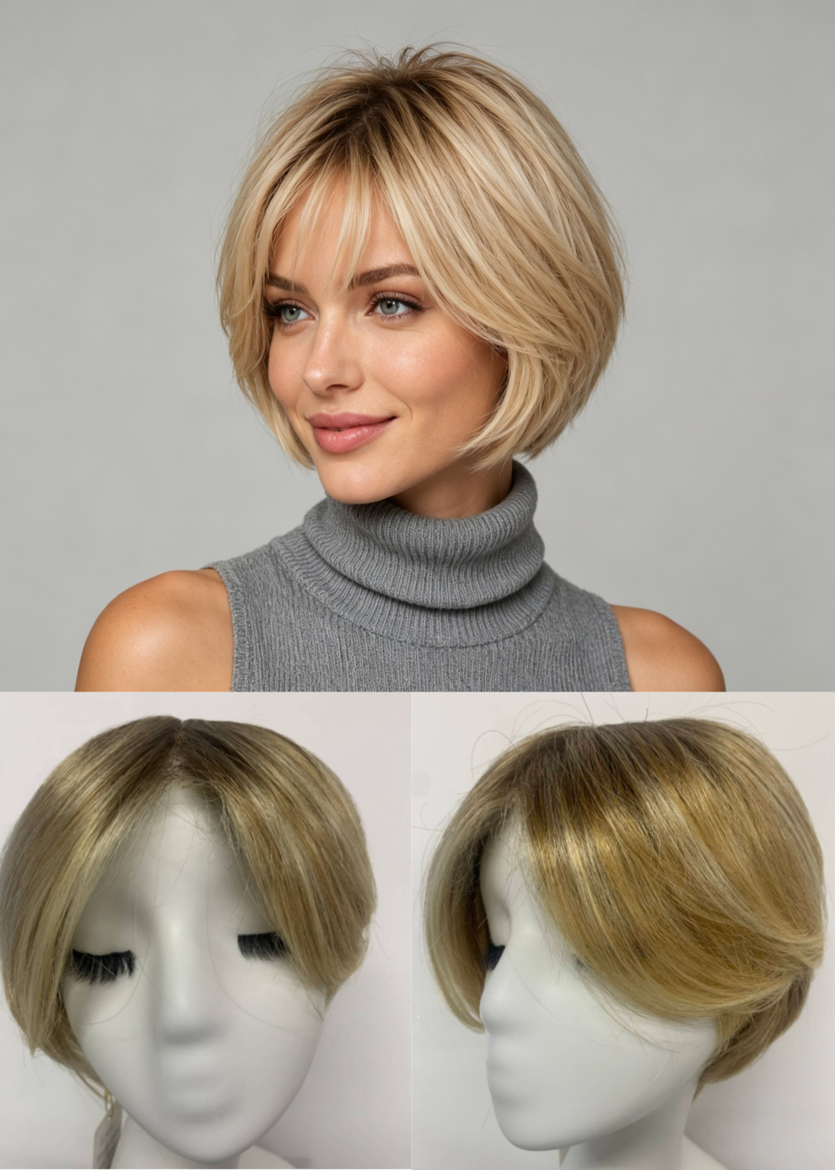 Latte Mixed Highlights Short Straight Bob kanekalon 5x5'' Mono top wig