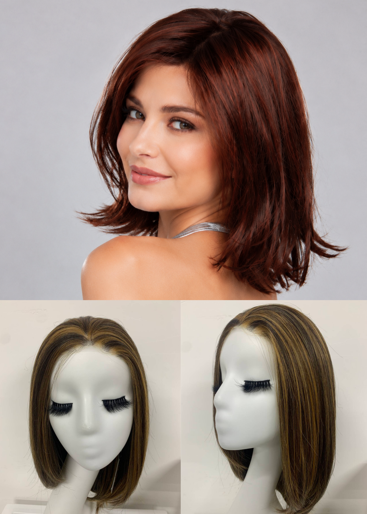 Chocolate Mix Medium Straight Bob Kanekalon 4.5x5" Mono Top Wig