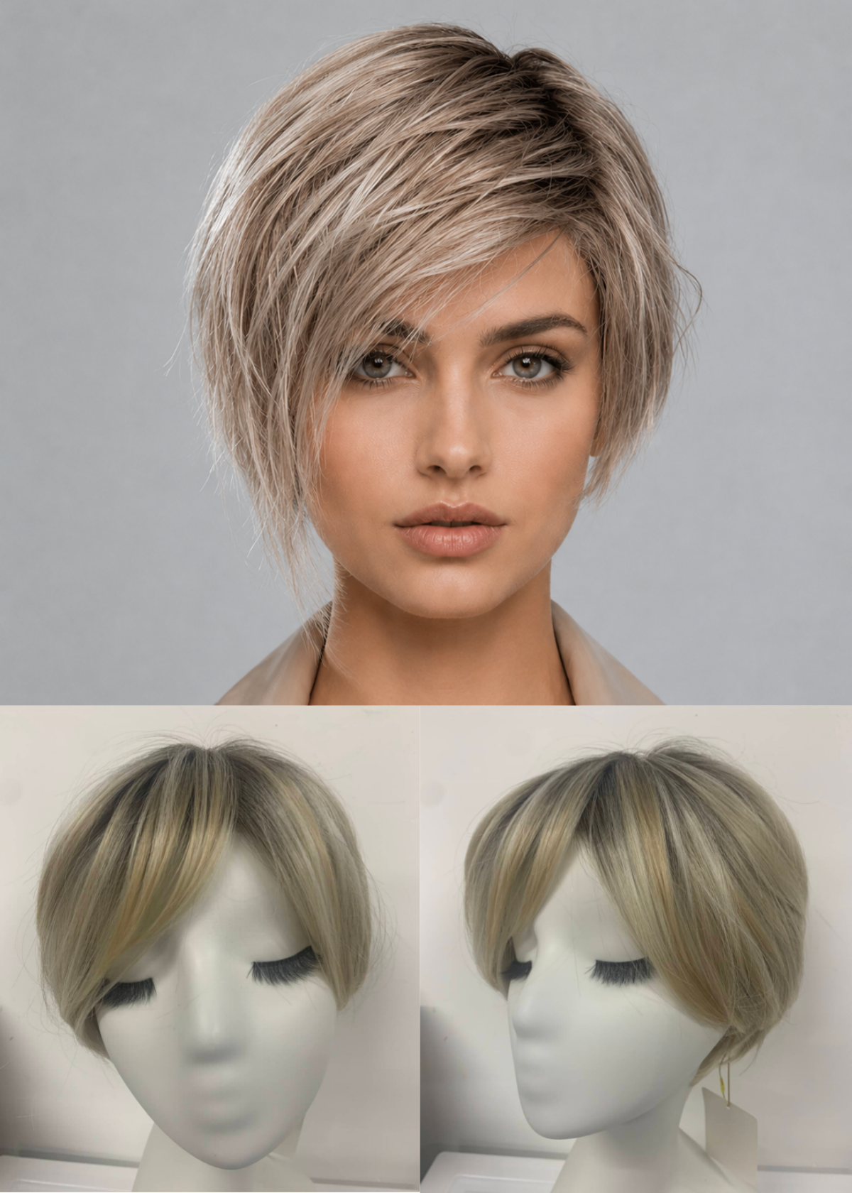 Light Champagne Rooted Short Textured Bob Kanekalon 4.5x5'' Mono Top Wig