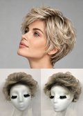 Light Champagne Rooted Short Curly Pixie Kanekalon Full Machine Made Wig