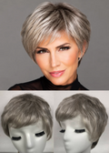 Salt Pepper Mix Short Straight Pixie Synthetic Kanekalon Little Lace Front Wig