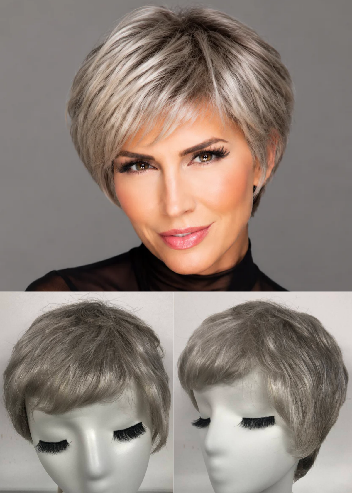Salt Pepper Mix Short Straight Pixie Synthetic Kanekalon Little Lace Front Wig