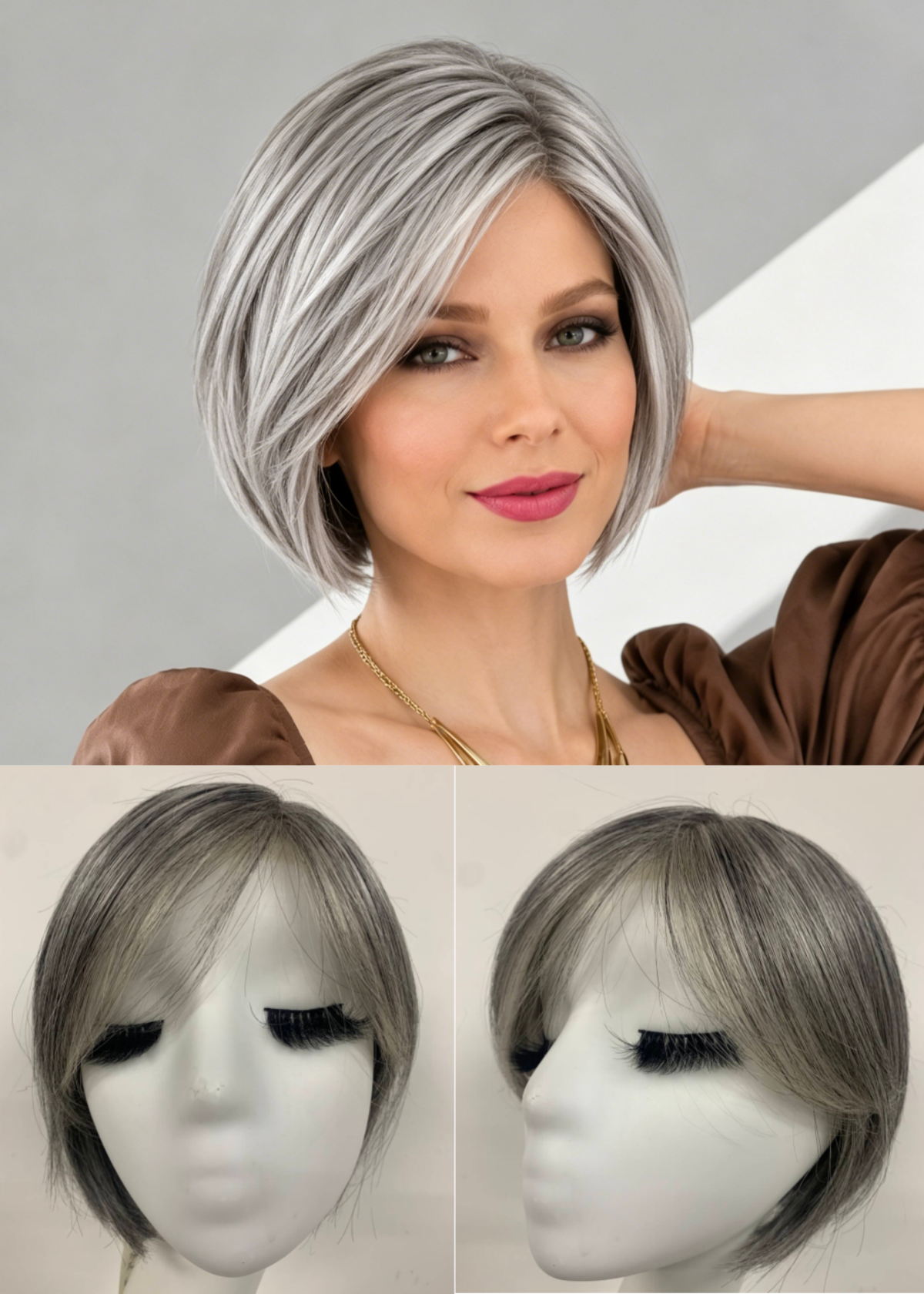 Salt Pepper Mix Short Bob Kanekalon Mono Top Full Handmade Lace Front Wig
