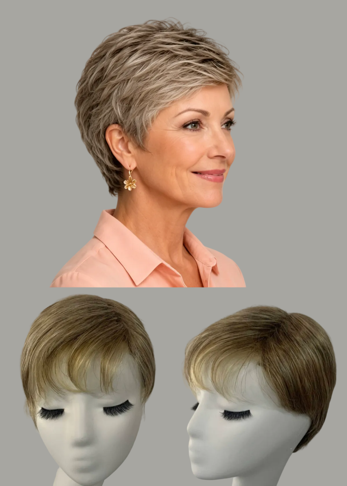 Praline Mist Petite Short Pixie kanekalon mono crown wig