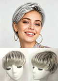 Snow White Rooted Short Straight Pixie Kanekalon Mono Top Full Handmade Wig With Bangs