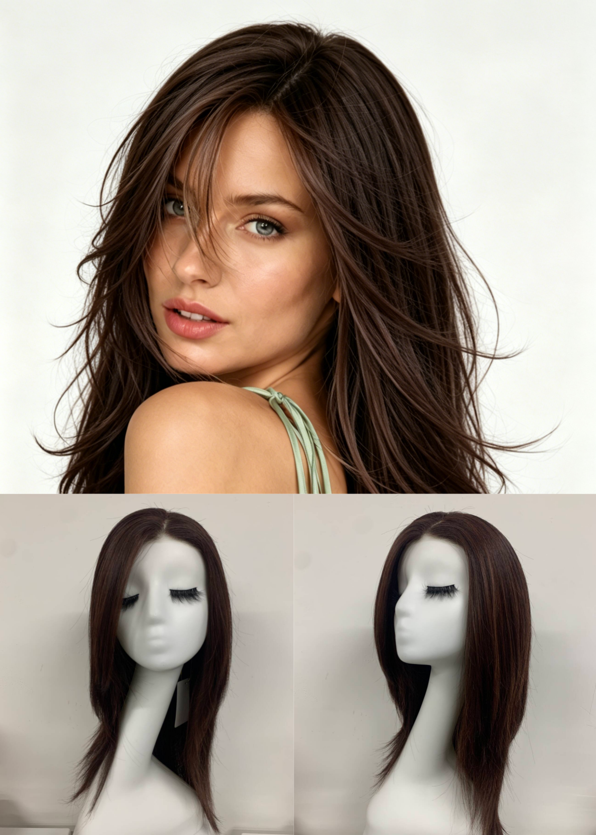 Dark Chocolate Mix Long Straight Kanekalon Handmade Mono Top Wig