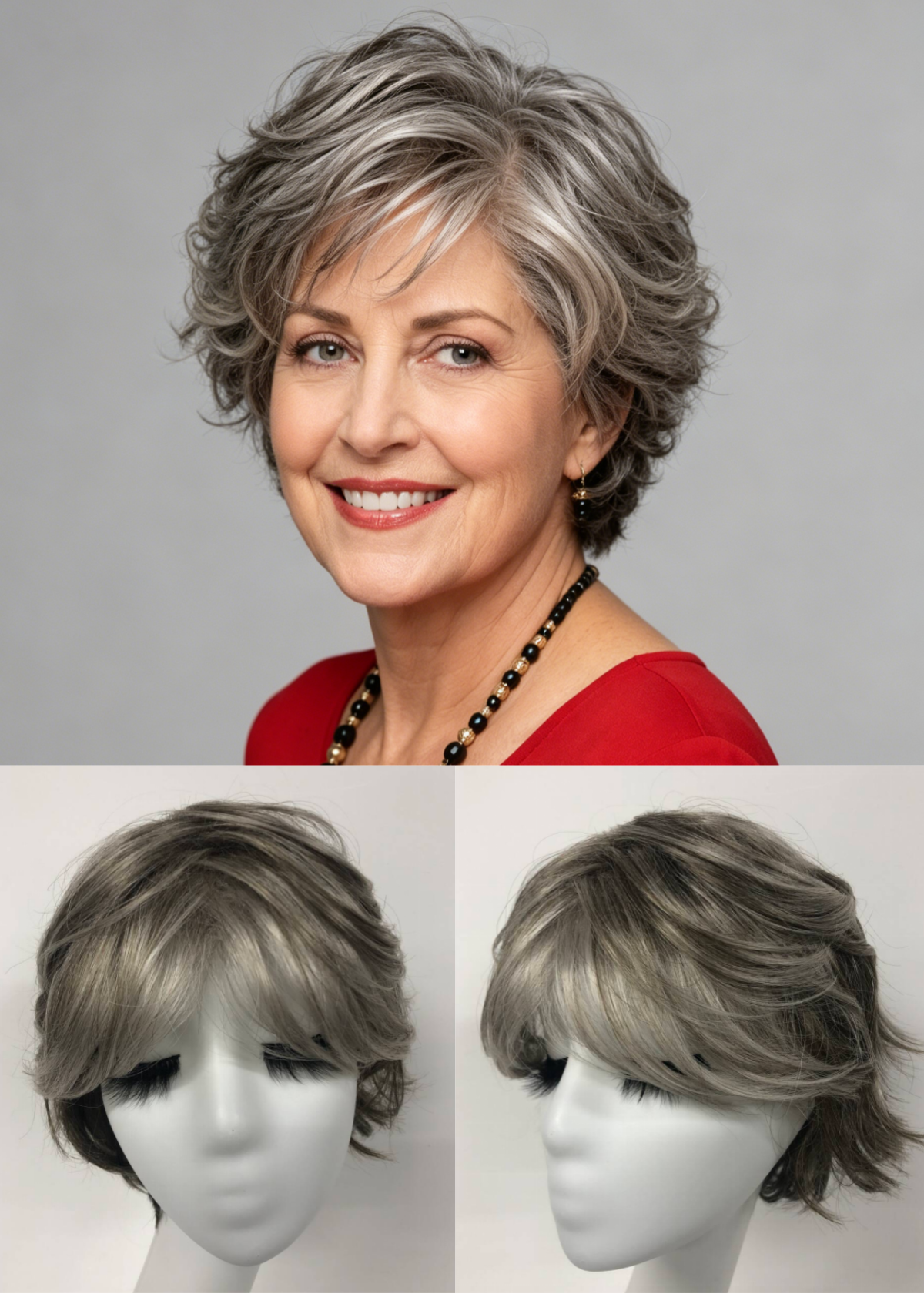Onyx Glow Silver Ash Balayage Short Textured Kanekalon Machine Made Wig With Bangs
