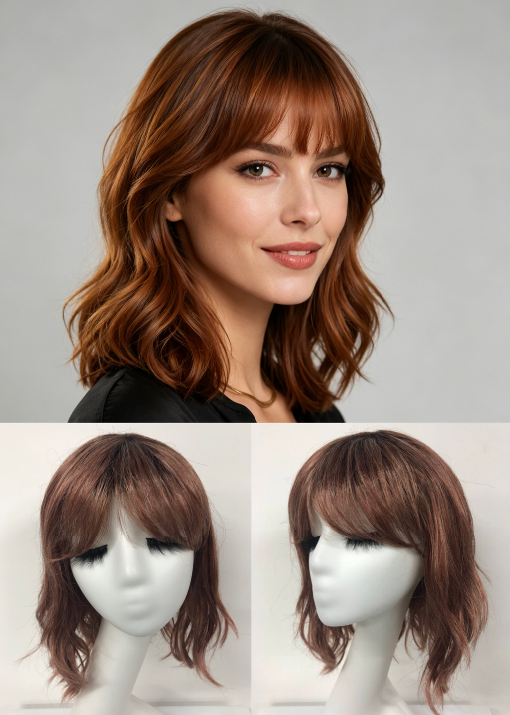 Caramel Glow Shoulder Length Wavy Kanekalon Machine Made Wig With Bangs
