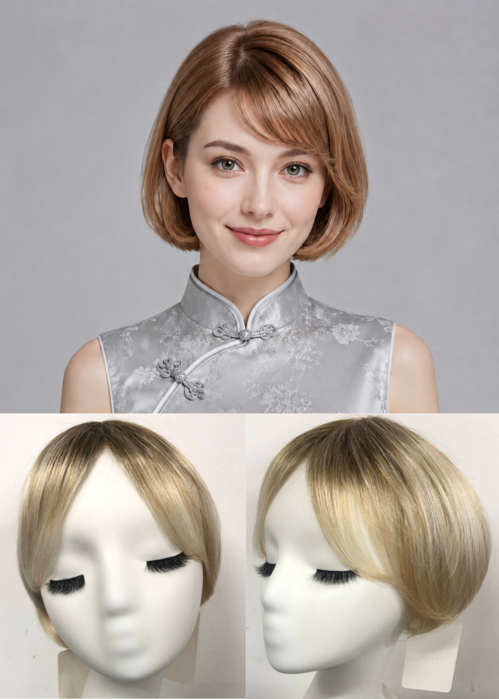 Caramel Rooted Short Straight Bob kanekalon Mono top wig