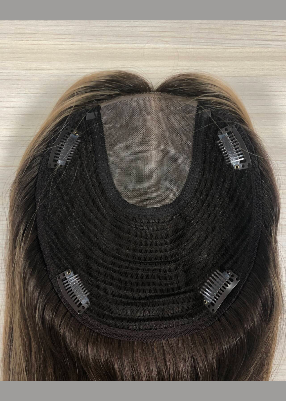 Willow | Raw Cuticle Human Hair 7x8'' mono Topper 2x4'' middle half handtied with weftback 80% Hair End Ratio